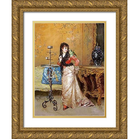 The Pet Parrot Gold Ornate Wood Framed Art Print with Double Matting by Simonetti, Attilio