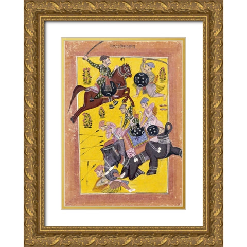 Sindhu Ragini on Horseback Gold Ornate Wood Framed Art Print with Double Matting by Sirohi