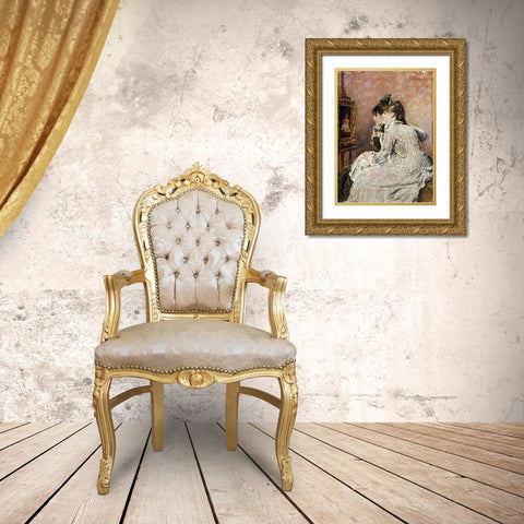 Admiring The Portrait Gold Ornate Wood Framed Art Print with Double Matting by Stevens, Alfred