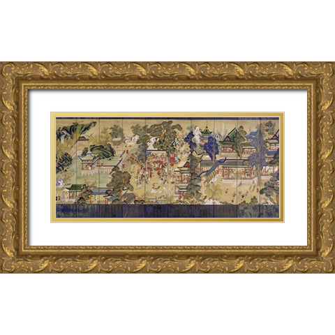 Guo Ziyis Banquet Gold Ornate Wood Framed Art Print with Double Matting by Unknown