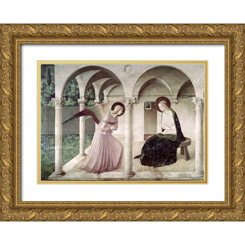 Annunciation Gold Ornate Wood Framed Art Print with Double Matting by Angelico, Fra