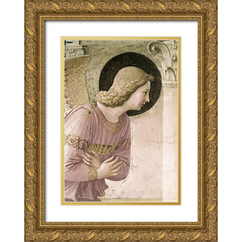 Annunciation - Detail 3 Gold Ornate Wood Framed Art Print with Double Matting by Angelico, Fra