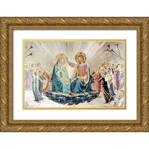 Coronation of The Virgin - Detail Gold Ornate Wood Framed Art Print with Double Matting by Angelico, Fra