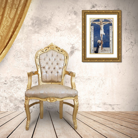 Crucifixcion With Saint Dominick Gold Ornate Wood Framed Art Print with Double Matting by Angelico, Fra