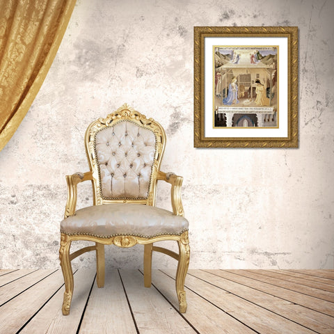 Nativity Gold Ornate Wood Framed Art Print with Double Matting by Angelico, Fra
