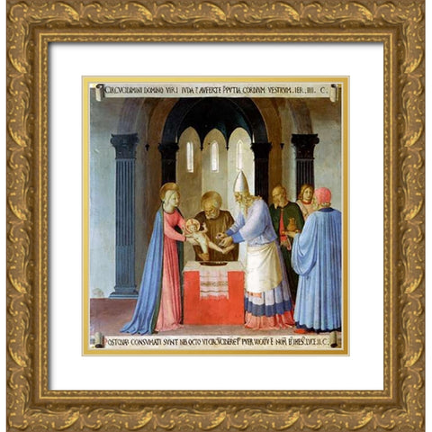 Story of The Life of Museumist Circumcision of Jesus Gold Ornate Wood Framed Art Print with Double Matting by Angelico, Fra