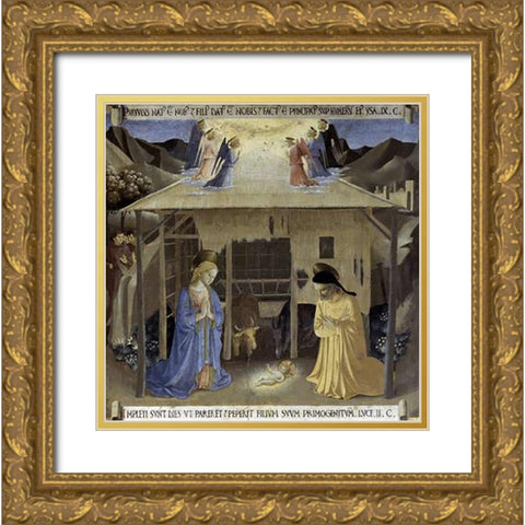 Story of The Life of Museumist Nativity Gold Ornate Wood Framed Art Print with Double Matting by Angelico, Fra