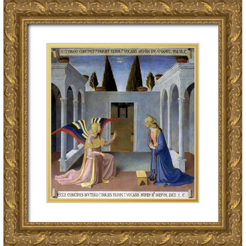 Story of The Life of Museumist The Annunciation Gold Ornate Wood Framed Art Print with Double Matting by Angelico, Fra