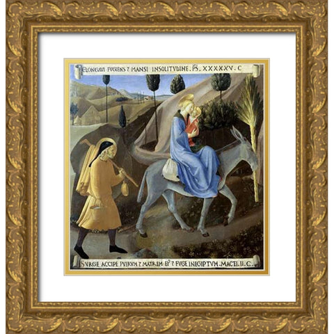 Story of The Life of Museumist The Flight To Egypt Gold Ornate Wood Framed Art Print with Double Matting by Angelico, Fra