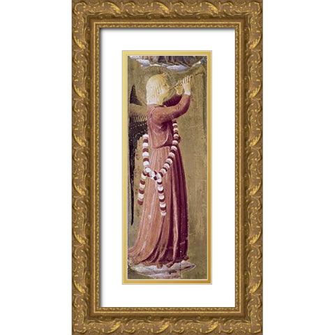 Two Angels - (Detail #2) Gold Ornate Wood Framed Art Print with Double Matting by Angelico, Fra