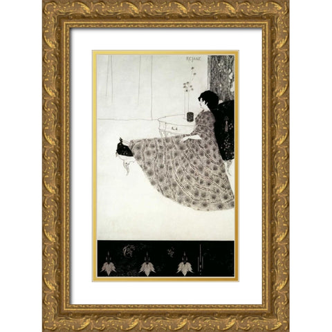Seated Woman Gold Ornate Wood Framed Art Print with Double Matting by Beardsley, Aubrey