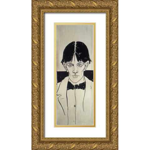 Self Portrait Gold Ornate Wood Framed Art Print with Double Matting by Beardsley, Aubrey