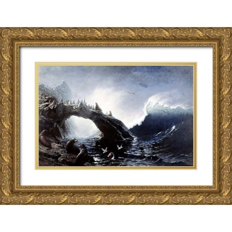 Farallon Island Gold Ornate Wood Framed Art Print with Double Matting by Bierstadt, Albert