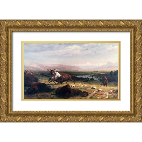 Last of the Buffalo Gold Ornate Wood Framed Art Print with Double Matting by Bierstadt, Albert