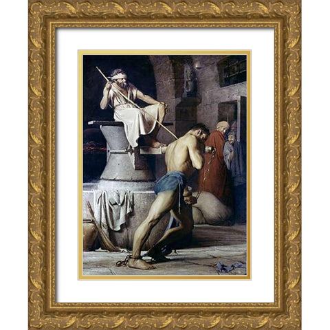 Samson On The Treadmill Gold Ornate Wood Framed Art Print with Double Matting by Bloch, Carl
