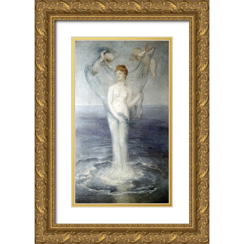 Birth of Venus Gold Ornate Wood Framed Art Print with Double Matting by Bocklin, Arnold