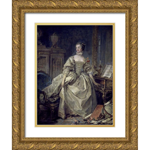 La Madame De Pompadour Gold Ornate Wood Framed Art Print with Double Matting by Boucher, Francois