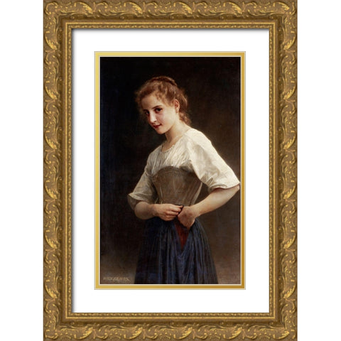 At the Start of the Day Gold Ornate Wood Framed Art Print with Double Matting by Bouguereau, William-Adolphe