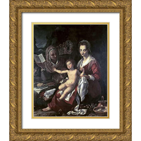 Holy Family Gold Ornate Wood Framed Art Print with Double Matting by Bronzino, Agnolo