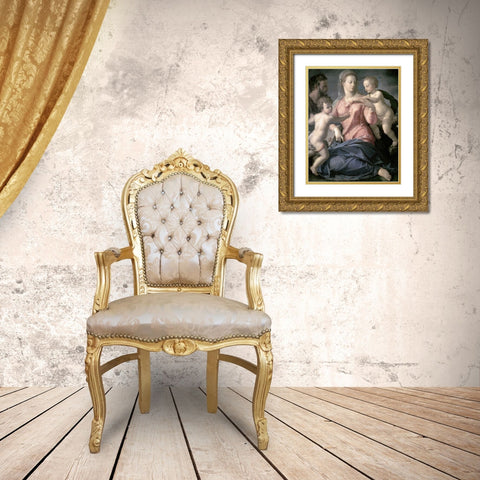 Holy Family Gold Ornate Wood Framed Art Print with Double Matting by Bronzino, Agnolo