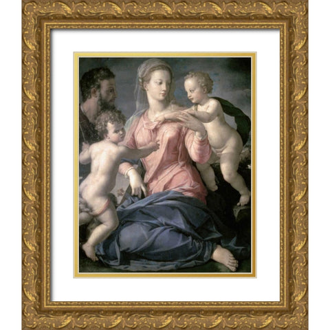 Holy Family Gold Ornate Wood Framed Art Print with Double Matting by Bronzino, Agnolo