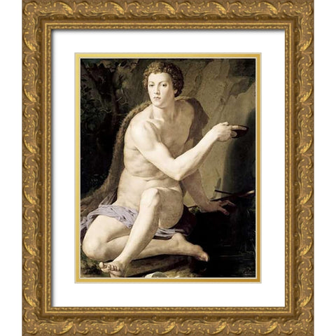 St. John The Baptist Gold Ornate Wood Framed Art Print with Double Matting by Bronzino, Agnolo