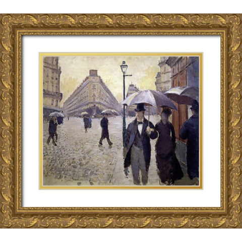Paris Street--Rainy Weather - Study Gold Ornate Wood Framed Art Print with Double Matting by Caillebotte, Gustave