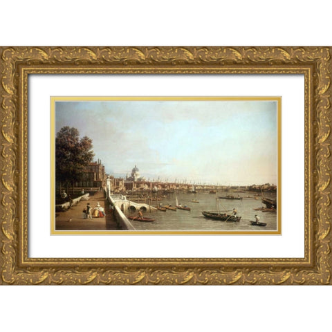 London From Somerset House Gold Ornate Wood Framed Art Print with Double Matting by Canaletto
