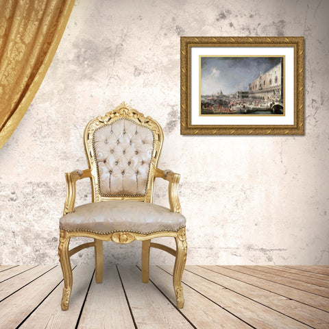Reception of French Ambassador In Venice Gold Ornate Wood Framed Art Print with Double Matting by Canaletto