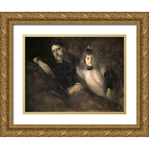 Alphonse Daudet and His Daughter Gold Ornate Wood Framed Art Print with Double Matting by Carriere, Eugene