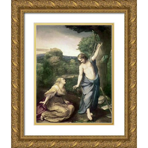 Noli Me Tangere Gold Ornate Wood Framed Art Print with Double Matting by Correggio