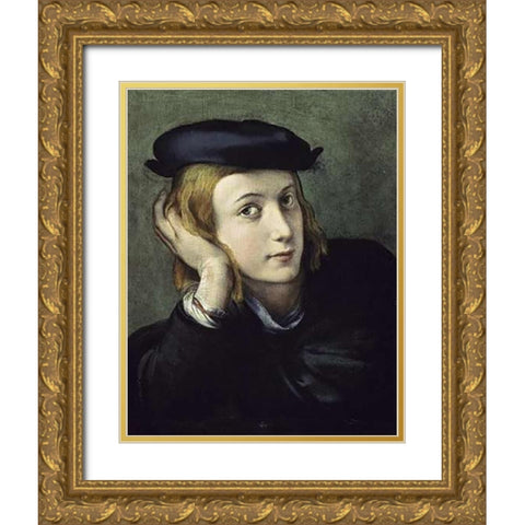Portrait of a Young Man Gold Ornate Wood Framed Art Print with Double Matting by Correggio