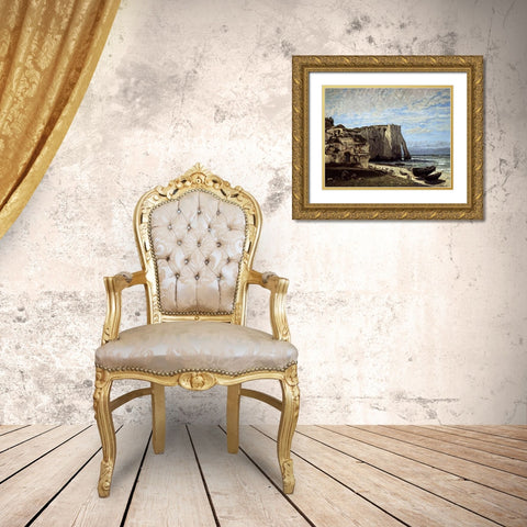 Cliffs of Etretat After a Storm Gold Ornate Wood Framed Art Print with Double Matting by Courbet, Gustave