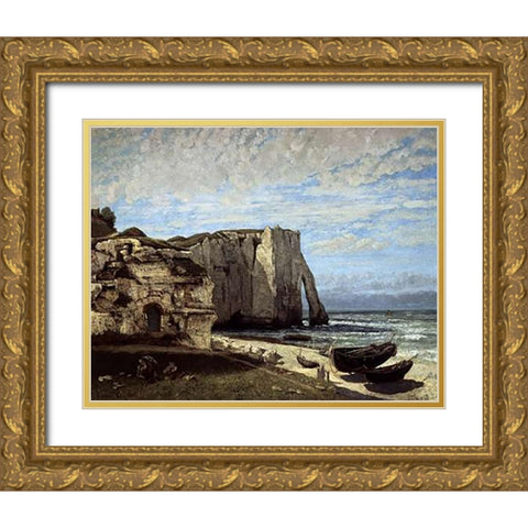 Cliffs of Etretat After a Storm Gold Ornate Wood Framed Art Print with Double Matting by Courbet, Gustave