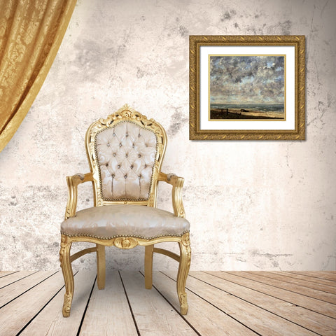 La Mersea Gold Ornate Wood Framed Art Print with Double Matting by Courbet, Gustave