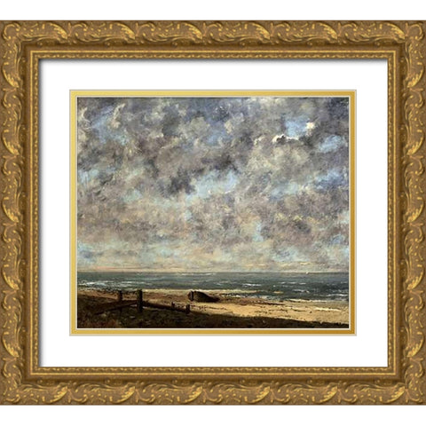La Mersea Gold Ornate Wood Framed Art Print with Double Matting by Courbet, Gustave