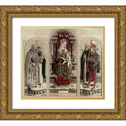 Madonna and Child With Saints Gold Ornate Wood Framed Art Print with Double Matting by Crivelli, Carlo