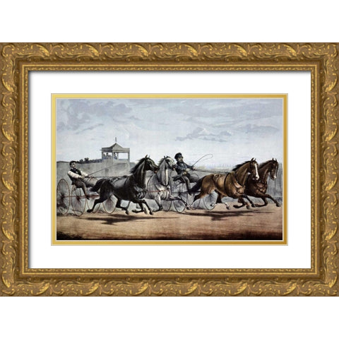 Passing The Stand Gold Ornate Wood Framed Art Print with Double Matting by Currier and Ives