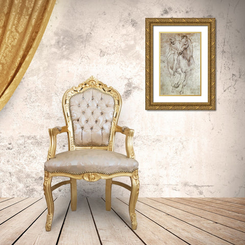 Horse and Rider Gold Ornate Wood Framed Art Print with Double Matting by Da Vinci, Leonardo