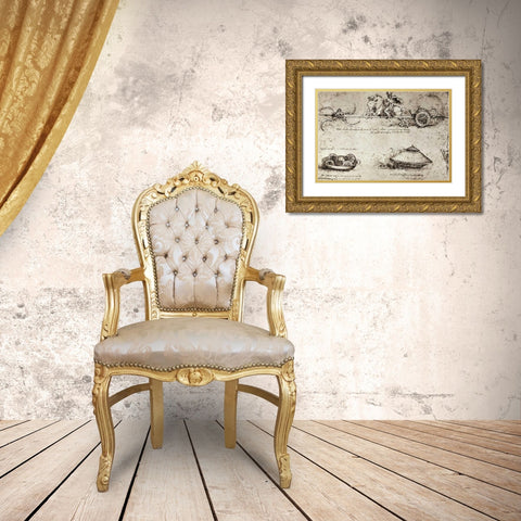 Military Inventions Sketches Gold Ornate Wood Framed Art Print with Double Matting by Da Vinci, Leonardo