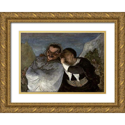 Crispin Et Scapin Gold Ornate Wood Framed Art Print with Double Matting by Daumier, Honore