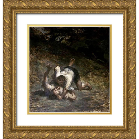 Thief and The Ass Gold Ornate Wood Framed Art Print with Double Matting by Daumier, Honore