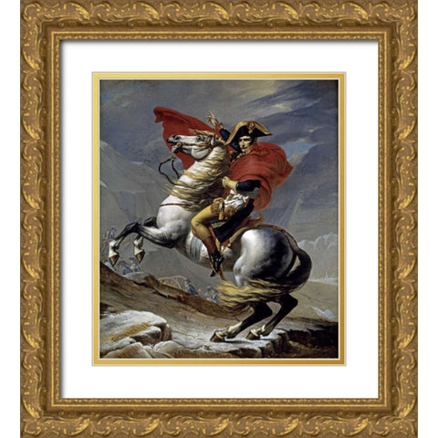 First Consul Crossing The Alps Gold Ornate Wood Framed Art Print with Double Matting by David, Jacques-Louis