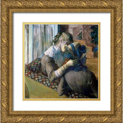 At The Milliners Gold Ornate Wood Framed Art Print with Double Matting by Degas, Edgar