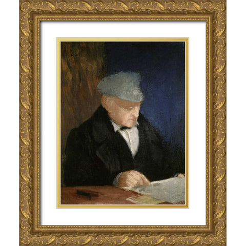Auguste, the Artists Father Gold Ornate Wood Framed Art Print with Double Matting by Degas, Edgar