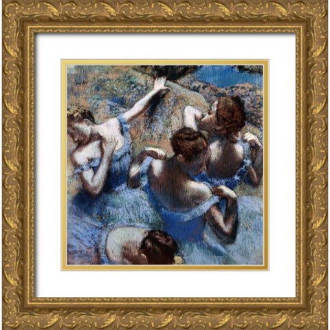 Blue Dancers - Les Danseuses Bleues Gold Ornate Wood Framed Art Print with Double Matting by Degas, Edgar