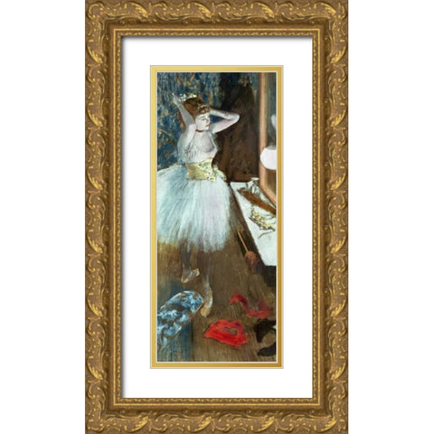 Dancer In Her Dressing Room Gold Ornate Wood Framed Art Print with Double Matting by Degas, Edgar