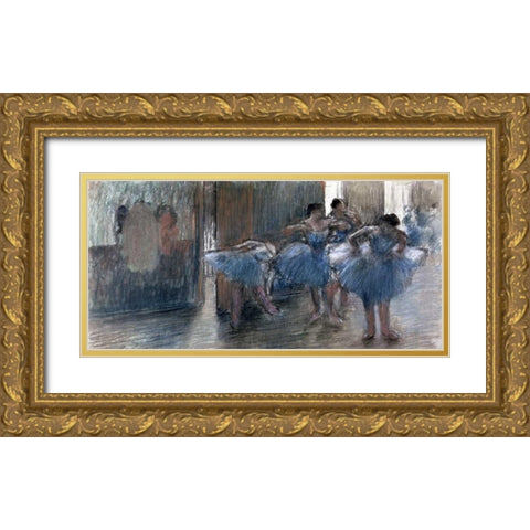 Dancers Gold Ornate Wood Framed Art Print with Double Matting by Degas, Edgar