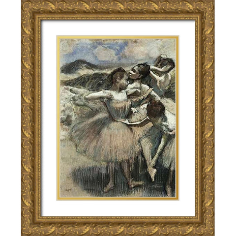 Dancers Gold Ornate Wood Framed Art Print with Double Matting by Degas, Edgar