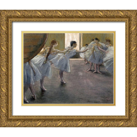 Dancers at the Rehearsal Gold Ornate Wood Framed Art Print with Double Matting by Degas, Edgar